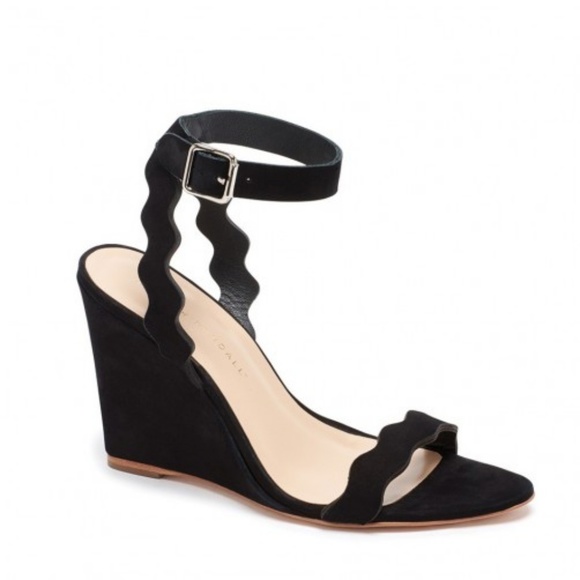 LOEFFLER RANDALL Piper Black Nubuck Scalloped Wedge